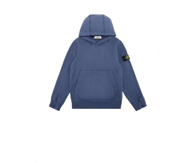 Stone Island 61640 Junior Hooded Sweatshirt In Heavy Cotton Fleece Marine Blue