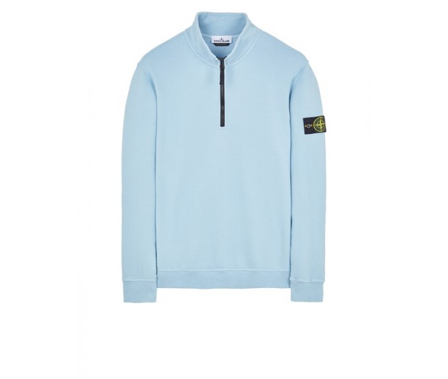 Stone Island 62720 Fall Winter Half Zipper Sweatshirt In Brushed Cotton Fleece Sky Blue
