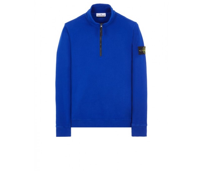 Stone Island 62720 Fall Winter Half Zipper Sweatshirt In Brushed Cotton Fleece Ultramarine Blue