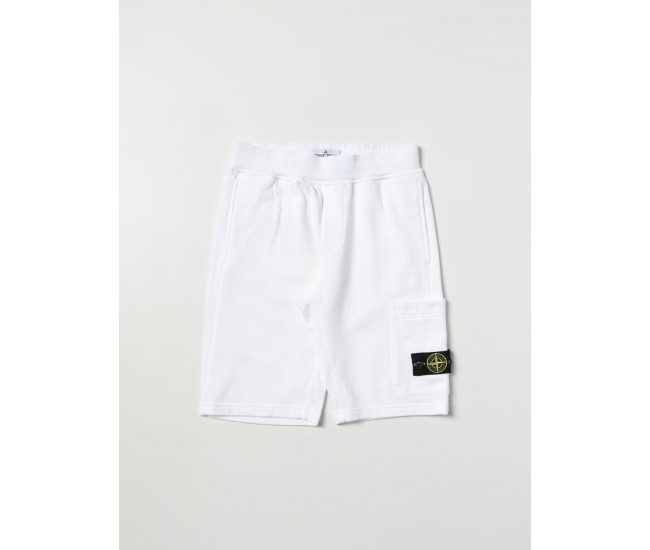 Stone Island 61840 Junior Cargo Bermuda Shorts In Cotton Fleece White