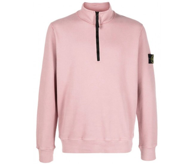 Stone Island 61951 Half Zip Sweatshirt In Cotton Fleece Pink