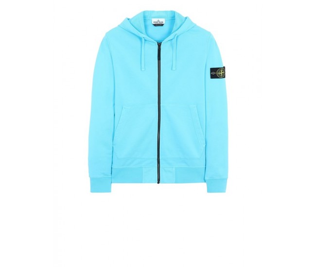 Stone Island 64251 Fall Winter Full Zipper Hooded Sweatshirt In Cotton Fleece Turquoise