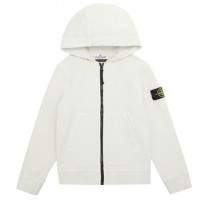 Stone Island 60740 Junior Full Zip Hooded Sweatshirt In Cotton White