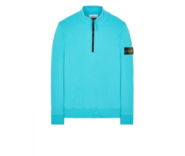 Stone Island 61951 Half Zip Sweatshirt In Cotton Fleece Turquoise