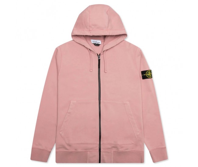 Stone Island 64251 Fall Winter Full Zipper Hooded Sweatshirt In Cotton Fleece Pink
