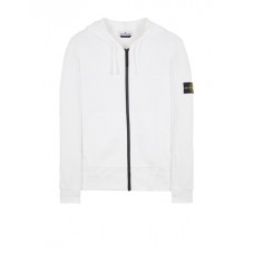 Stone Island 64251 Fall Winter Full Zipper Hooded Sweatshirt In Cotton Fleece White