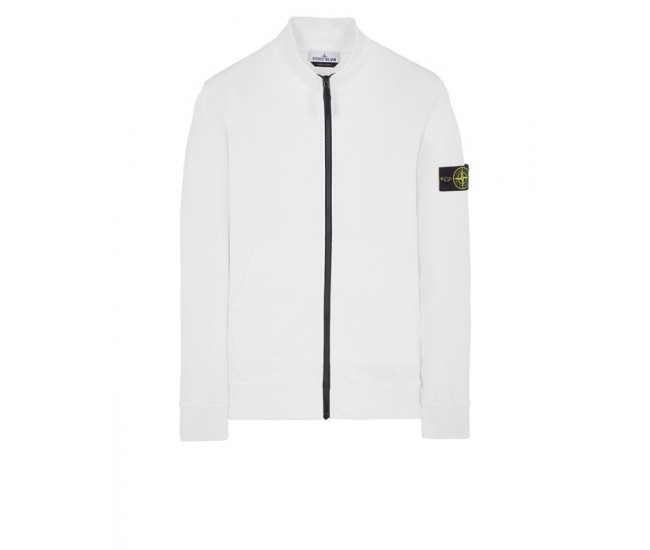 Stone Island 64351 Fall Winter Full Zipper Sweatshirt In Cotton Fleece White