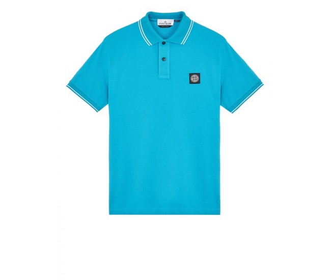 Stone Island 2CS18 Fall Winter Short Sleeve Polo T Shirts In Stretch Cotton Turquoise
