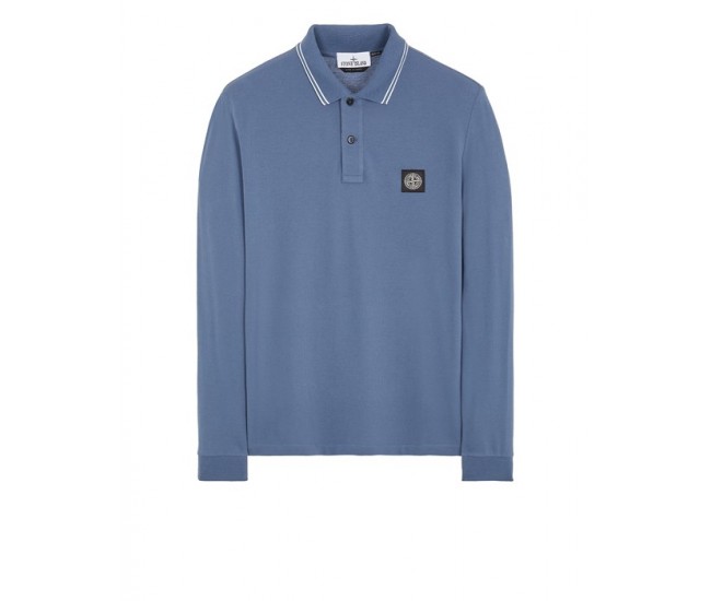 Stone Island 2SL18 Autumn Winter Long Sleeve Polo Shirt In Stretch Cotton Avio Blue