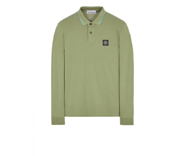 Stone Island 2SL18 Autumn Winter Long Sleeve Polo Shirt In Stretch Cotton Sage Green