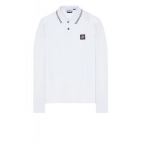 Stone Island 2SL18 Autumn Winter Long Sleeve Polo Shirt In Stretch Cotton White
