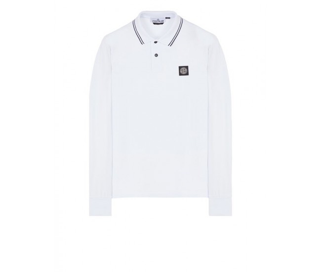 Stone Island 2SL18 Autumn Winter Long Sleeve Polo Shirt In Stretch Cotton White